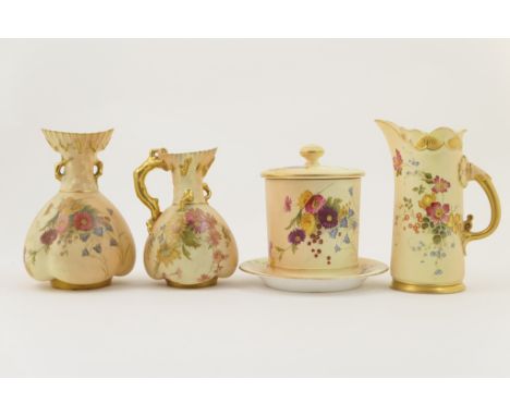 Royal Worcester peach ground jug, circa 1895, decorated with a wild flower floral spray, shape number 1229, 18.5cm; also a Ro