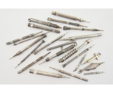 Assortment of Victorian and later propelling pencils by Sampson Mordan & Co., various examples including seal tops, engraved 
