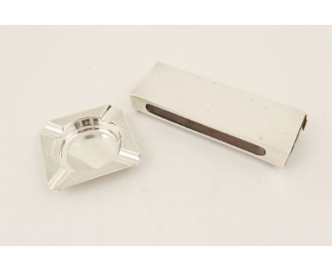 Asprey silver matchbox cover, London 1918, plain elongated rectangular form, raised on four ball feet, 16cm, weight approx. 1