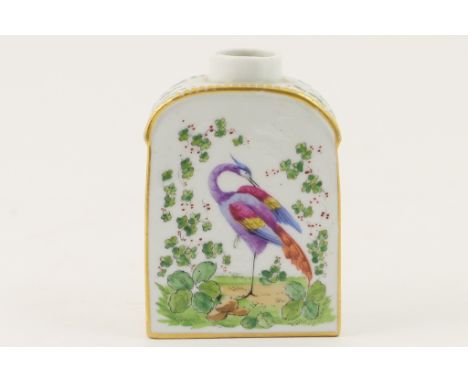Samson of Paris porcelain tea caddy, decorated with exotic birds in colours, bordered with gilt, height 11cm