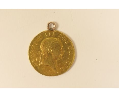 George III guinea, 1813, 'military type', with a soft soldered ring attached to the edge to form a pendant, gross weight appr