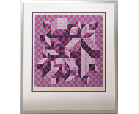 Vasarely, Victor (1906 Pécs - Paris 1997) Komposition in Rosa und Lila. Farbserigraphie/Karton, re. u. mit Bleistift sign. un