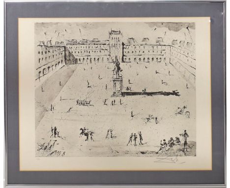 Dalí, Salvador (1904 Figueras 1989) "La grande Place des Vosges, du temps de Louis XIII". Heliogravure, re. u. mit Bleistift 