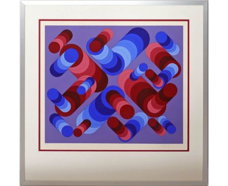 Vasarely, Victor (1906 Pécs - Paris 1997) Komposition in Blau und Rot. Farbserigraphie/Karton, re. u. mit Bleistift sign. und