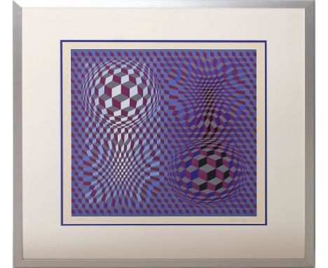 Vasarely, Victor (1906 Pécs - Paris 1997) Komposition in Blau. Farbserigraphie/Karton, re. u. mit Bleistift sign. und li. u. 