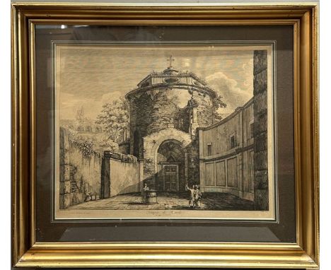 Rossini, Luigi (1790 Ravenna - Rom 1857) "Tempio di Romolo", so betitelt. Radierung (Alters- und Gebrauchsspuren), bez. Roma 