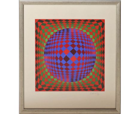 Vasarely, Victor (1906 Pécs - Paris 1997) Komposition in Rot, Blau und Grün. Farbserigraphie/Karton, re. u. mit Bleistift sig