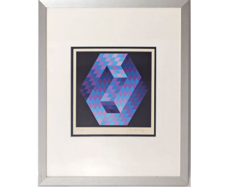 Vasarely, Victor (1906 Pécs - Paris 1997) Komposition in Türkis und Lila. Farbserigraphie/Karton, re. u. mit Bleistift sign. 