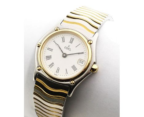 Damenarmbanduhr "Ebel". Modell "Sport Classic". Edelstahl-/GG-Gehäuse und -Armband. Beiges Zifferblatt mit schwarzen, römisch