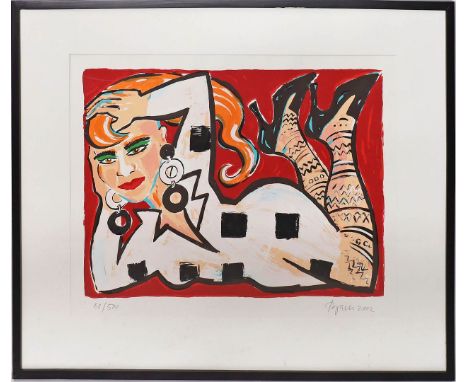 Bach, Elvira (geb. 1951 Neuenhain) "Liegende Diva". Farblithographie/Bütten, re. u. mit Bleistift sign. und dat. 2002 sowie l