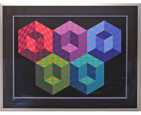 Vasarely, Victor (1906 Pécs - Paris 1997) "Hexa 5". Farbserigraphie/Karton, re. u. mit Kreide sign. und li. u. Ex. 178/300. S