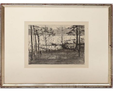 Paeschke, Paul (1875 Berlin 1943) Eisbahn auf dem Schlachtensee. Radierung, re. u. mit Bleistift sign. Um 1910. 20,5x 27 cm. 