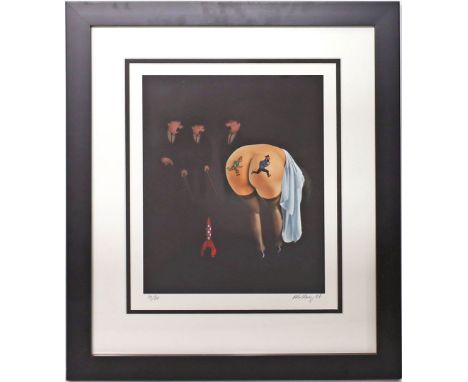 Ahlberg, Ole (geb. 1949 Dänemark) Erotische Darstellung mit "Tim und Struppi"-Thematik. Wohl Farbserigraphie, re. u. mit Blei