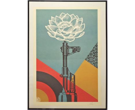 Fairey, Shepard "Obey" (geb. 1970 Charleston) "AK 47 - Lotus". Farbserigraphie/Papier, re. u. mit Bleistift sign. und dat. (2