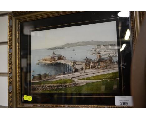 Colorised photographic print of Plymouth pier overlooking Drake's Island. Height 29cm 