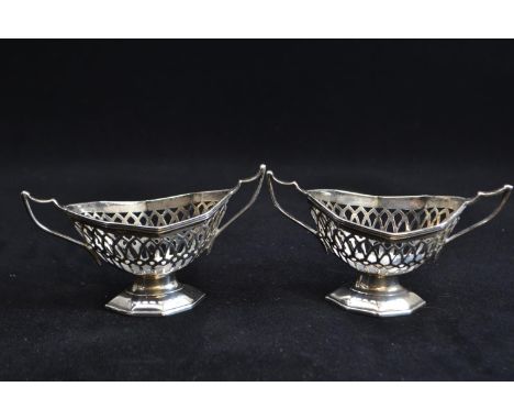 Pair of small silver fretted baskets, makers mark D & F, Birmingham 1902, gross weight 68 grams 