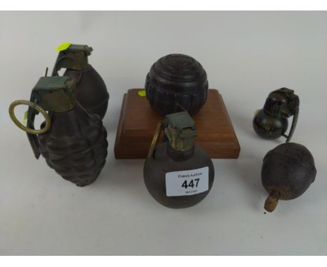 Decommissioned RFX 55 M12 lemon hand grenade, Pineapple grenade stamped RFX 5 7374,  WWI Kugel grenade, WWI German egg grenad