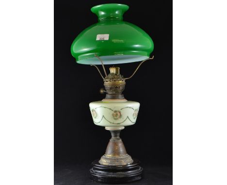Oil lamp with green shade, approx. 57cm height 