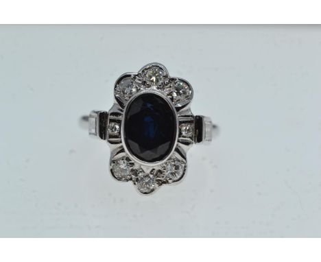 18ct gold, sapphire & diamond cluster ring, size L1/2, 6.32 grams 