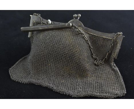 Silver mesh purse, maker WB Ld, Birmingham, suspending a HM silver protracting pencil, gross weight 186 gramshallmarks rubbed
