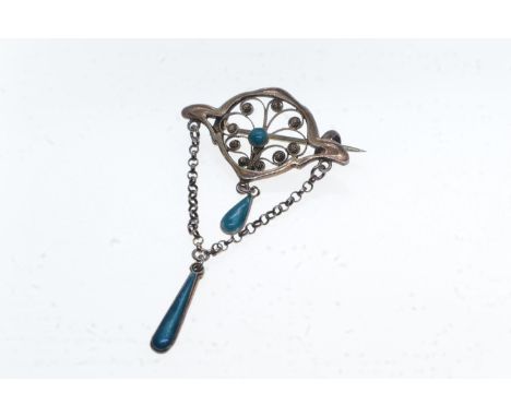 Art Nouveau Scandinavian 830 silver &amp; enamel brooch, maker's mark 'JKC' verso, 4.38 grams, length 55mm