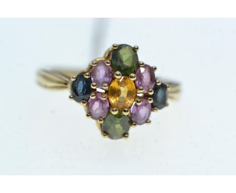 9ct gold & multi gem ring, size R, 3.57 grams 