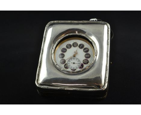 Silver fronted watch stand, maker DNH & S, Birmingham 1915, 11.5cm high, enclosing an oversize open faced pocket watch with s