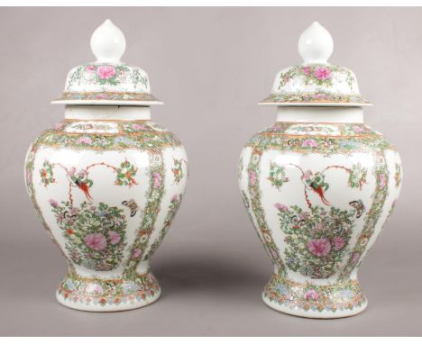 Two ceramic decorative ginger jars. 43cm height.  