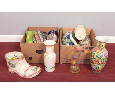 Two boxes of ceramic vases. Various sizes.  
