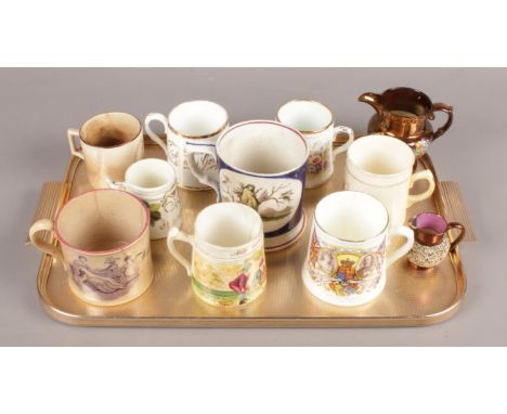A Tray of mixed Ceramic Cups.  Hairline Cracks in some pieces.