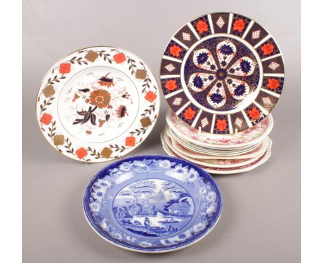 A collection of Named Ceramic Plates. To include Two examples of Royal Crown Derby (Patterns 1128 &amp; 8687) and a Nineteent