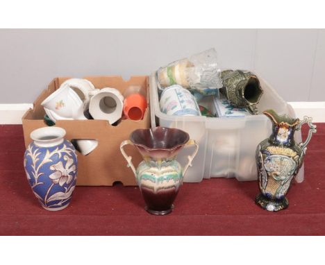 Two boxes of ceramic vases. various sizes.  