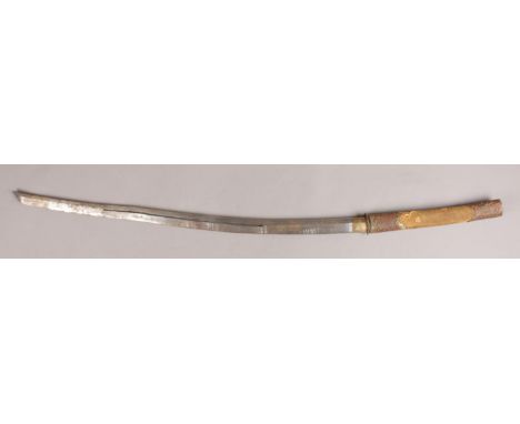 An early 20th century Horimono Samurai sword with shagreen grip. With rolling pearls to blade. Decorated with bronze Kashira 