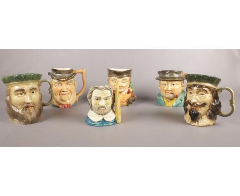 A group of ceramic character jugs. Kingston Pottery Charles 1st, Henry I etc  