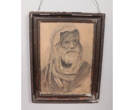 A late 19th Century Framed Sketch depicting a Pilgrim/Traveler. Signed and Dated by the artist.  