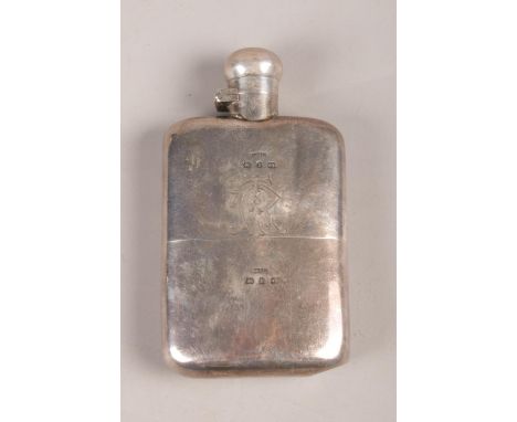 A Silver Stokes and Ireland Ltd. Hip Flask with Removable Base. Engraved with the Cartouche RT. Assayed for Birmingham - Date