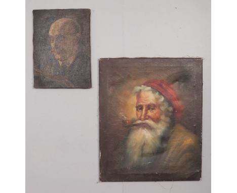 Two signed oil on canvases both depicting portraits of men. One canvas is signed by W R E Goodrich of a man reading a book an