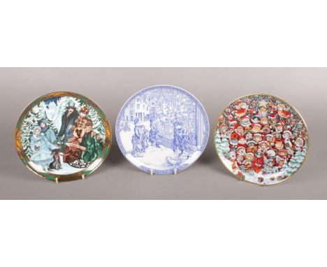 Three Christmas Ceramic Plates. To include Spode 'Blue Room No.4', Franklin Mint 'Santa Claws' and 'Juletraeet Hentes' by Roy
