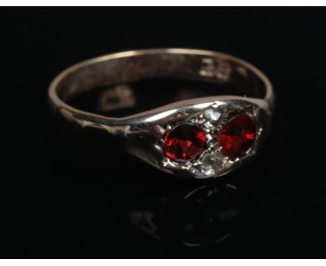 A Victorian 9ct gold garnet &amp; diamond ring. Size O, Gross weight 2.21g.  