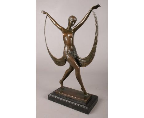 After Pierre Le Faguays, an Art Deco style bronze figure of a dancing girl, Lysis. Signed Fayral and bearing JB Deposee found