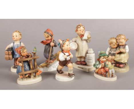 Seven W. Goebel Figures, made in West Germany, all of children. Includes 'Little Pharmacist', 'School Boy' and 'Signs of Spri