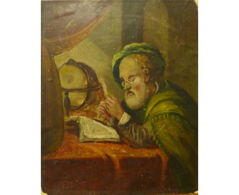 English School, portrait of a seated scholar, oil on panel, 26 x 21cms, unframed and one other