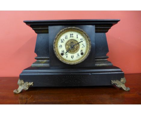 A 19th Century American faux slate mantel clock