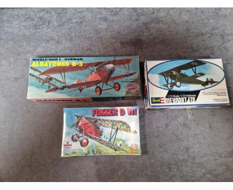 3 x Scale Model Kits Comprising Of ESCI Fokker D VIII # Revell 4106 Nieuport 17C Nieuport 17c 1:72 And Aurora 104 World War I
