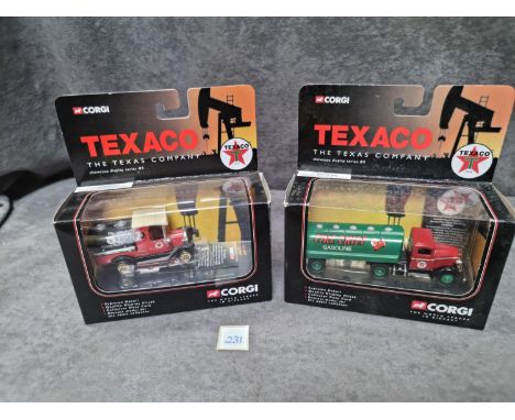 2 x Corgi Texaco The Texas Company Diecast Models Comprising Of #CS90008 Ford Artic Tanker Texaco Fire Chief Gasoline And #CS