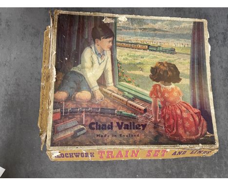Chad Valley Vintage Clockwork Train Set And Lines In Original Box Circa 1930s