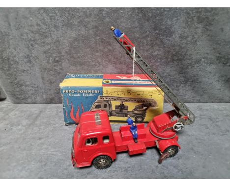 Joustra (France) Reference Quite Rare #469 Auto Pompiers Tin Plate Fire Engine In Played Condition Complete With Original Box