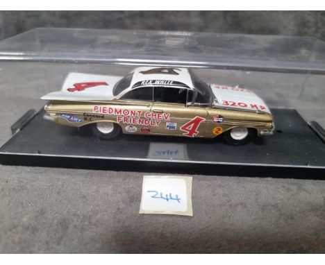 Sun Star; Quartzo Diecast Car, 1/43 Scale Piedmont Chevy Impala Friendly Gold And White Racing Number 4 In Acrylic Display Ca