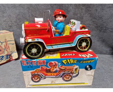 Vintage B/O China 70s ME699 Battery Operated Fire Chief Tin Lithograph Car A Vintage Well Constructed Tin Toy Painted In Vibr