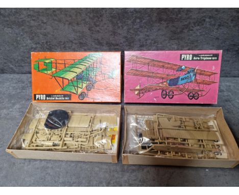 2 x Pyro Plastics Model Kits Comprising #P604-100 Bristol Boxkite 1911 1970s Kit And #P606-100 Avro Triplane 1911 1970s Kit O